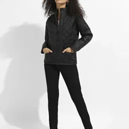Campus Sutra Black Quilted Pattern Jacket image 3