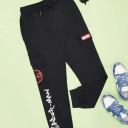 Pantaloons Junior Boys Jet Black Cotton Solid Track Bottoms & Joggers-picture-18