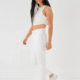 American Eagle Outfitters White Cotton Mid Rise Jeans image 3