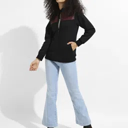 Campus Sutra Black & Maroon Cotton Jacket image 3