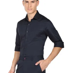 Arrow Navy Blue Cotton Slim Fit Self Pattern Shirt image 3