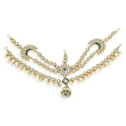 Oomph Gold Tone Kundan and Pearls Traditional Wedding Bridal Matha Patti image 3