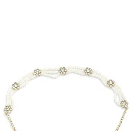 Oomph Gold Tone Multi Layer Pearls & Kundan Floral Ethnic Jadau Matha Patti image 3