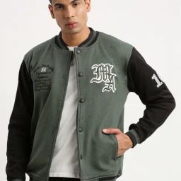 showoffff Showoff Green Slim Fit Colour Block Bomber Jacket-picture-3