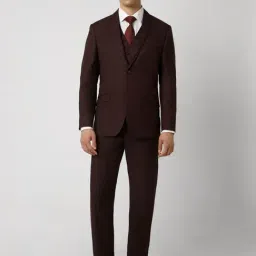 Van Heusen Brown Slim Fit Self Pattern Three Piece Suits-picture-25