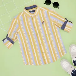 Pantaloons Junior Boys Yellow & Blue Cotton Striped Full Sleeves Shirts-image-78