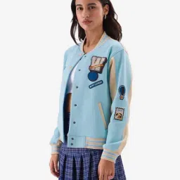 The Souled Store Blue & Beige Cotton Printed Jacket image 3