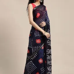 Geroo Jaipur Navy Woven Saree with unstitched Blouse image 3