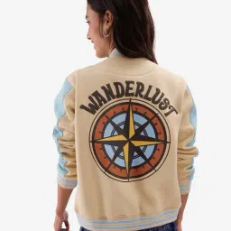 The Souled Store Blue & Beige Cotton Printed Jacket image 2