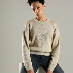 Tommy Hilfiger Beige Cotton Regular Fit Logo Printed Sweatshirt image 5