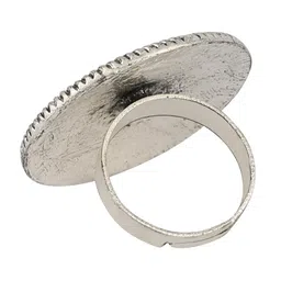ANIKAS CREATION Silver-Plated Copper-Toned Round Shape Floral Adjustable Handcrafted Finger Ring image 2