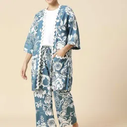 Chemistry Turquoise Viscose Print Night Suit-picture-11