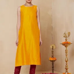 Fabindia Yellow Printed A Line Kurta image 4