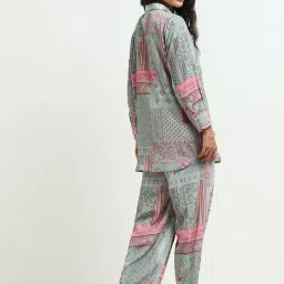 Vark by Westside Pink Botanical Printed Tunic with Pants Set image 2