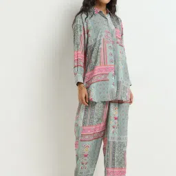 Vark by Westside Pink Botanical Printed Tunic with Pants Set image 3