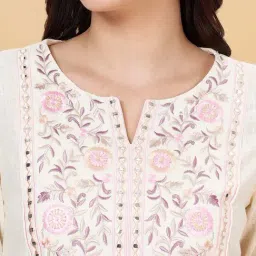 YU by Pantaloons Off-White Cotton Embroidered Straight Kurta image 4