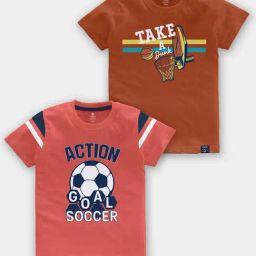 Codez Kids Coral & Rust Printed T-Shirt (Pack Of 2)-picture-14