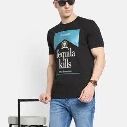 Octave Black Cotton Regular Fit Printed T-Shirt image 5