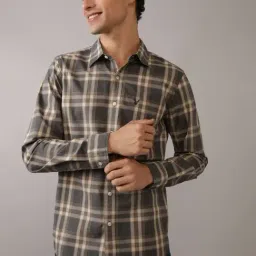 American Eagle Brown Cotton Regular Fit Checks Shirt-picture-21