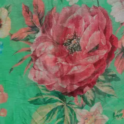 Zari Jaipur Green Chiffon Floral Print Saree With Unstitched Blouse image 5