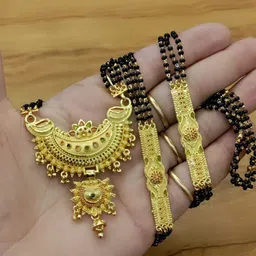 OM KRISHIV COLLECTION Gold Plated Artificial Beads Beaded Brass Mangalsutra-picture-35