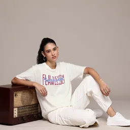 The Roadster Life Co. Printed Drop-Shoulder Sleeves Oversized Pure Cotton T-shirt image 5