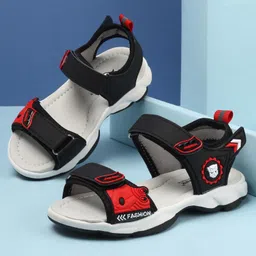 Cute Walk by Babyhug Sandals with Velcro Closure Transformers Badge Applique - Black-picture-17