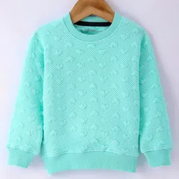 Doreme Cotton Knit Full Sleeves Sweatshirt With Solid Colour & Embossed Heart Design - Green-image-63