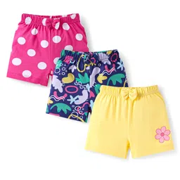 Babyhug Cotton Single Jersey Knit Mid Thigh Shorts With Floral & Polka Dot Print Pack of 3 - Pink Navy & Yellow-picture-35