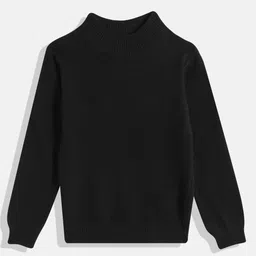 Femea Blended Full Sleeves Solid Stretchable Skivvy Sweater - Black-picture-16