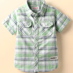 Babyhug Cotton Woven Half Sleeves Checkered Shirt - Light Green-picture-16