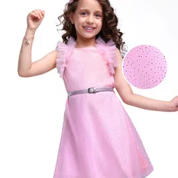 Hola Bonita Knit Sleeveless Glitter Mesh Fabric Solid Dress - Pink-picture-13
