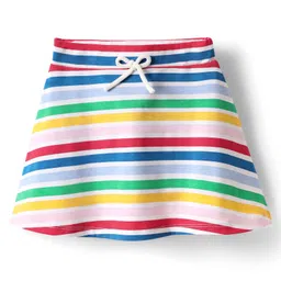 CrayonFlakes Cotton Knit Striped Skirt With Attached Shorts - Off White-image-36
