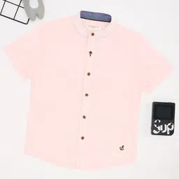 Pantaloons Junior Cotton Flax Woven Half Sleeves Solid Shirt - Baby Pink-image-57