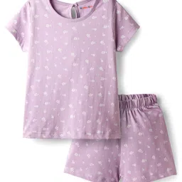 kookie kids india Kookie Kids Single Jersey Knit Half Sleeves Shorts Night Suit With Floral Print - Lavender-picture-19