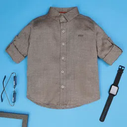 Rikidoos Full Sleeves Solid Shirt - Coffee Brown-image-3