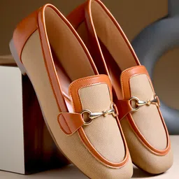Shoetopia Metal Applique Detailed Textured Slip On Loafers - Tan-picture-10