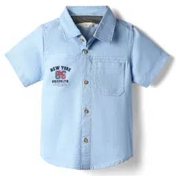 INFINITY Cotton Woven Half Sleeves New York Printed Text Shirt - Blue-picture-26
