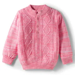 Babyhug Knit Full Sleeves Pullover Sweater with Cable Knit Design - Pink-picture-22