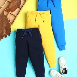 Knitting Doodles Terry Knit Pack Of 3 Solid Track Pants - Blue Yellow & Navy Blue-picture-17