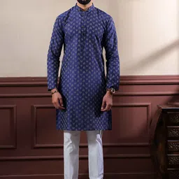 Koshin Geometric Printed Pure Cotton Mandarin Collar Straight Kurta With Pyjamas-image-2