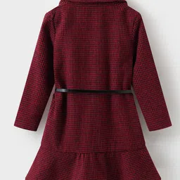 Kookie Kids Full Sleeves Checkered Trench Coat with Belt & Heart Applique - Maroon image 2