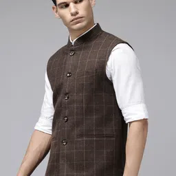 ColorPlus Checked Textured Mandarin Collar Nehru Jacket image 3