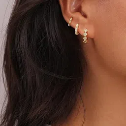 EL REGALO Set Of 3 Artificial Stones Studded Circular Shaped Hoop Earrings image 4
