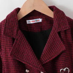 Kookie Kids Full Sleeves Checkered Trench Coat with Belt & Heart Applique - Maroon image 3