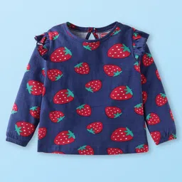 Babyhug Cotton Knit Full Sleeves Tops With Fruit & Heart Print Pack of 3 - Navy Blue White & Red image 4