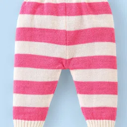 Babyhug Knitted Full Sleeves Striped Baby Sweater Set with Cap & Booties - White & Pink image 5