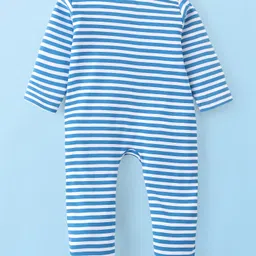 Babyhug Disney Interlock Knit Full Sleeves Sleep Suits with Stripes & Winnie the Pooh Graphics Pack of 2 - Blue & White image 5