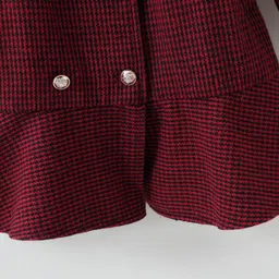 Kookie Kids Full Sleeves Checkered Trench Coat with Belt & Heart Applique - Maroon image 5