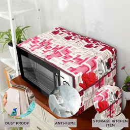 E-Retailer 5Pc White Patterned Waterproof Refrigerator & Handle Cover With Oven Cover image 4